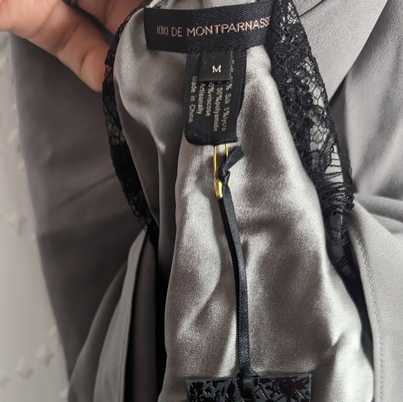 NWT Kiki de Montparnasse Lace Trim Silk Cami Top in Silver MEDIUM - Picture 6 of 8